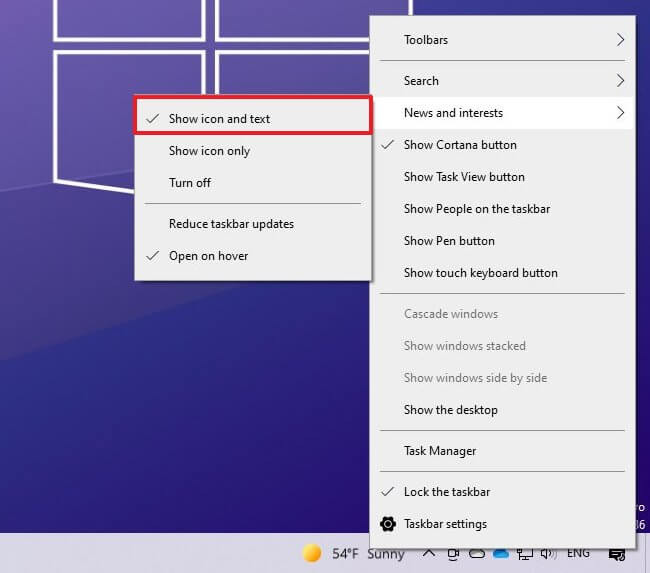Cách Bật/Tắt News And Interests Trên Windows 10