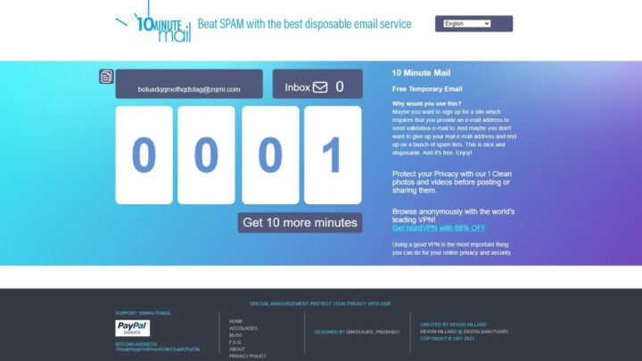 Email 10 phút: tạo hộp thư tạm miễn phí, không cần đăng ký