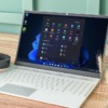 Laptop On Desk In Work Space Psd Mockup