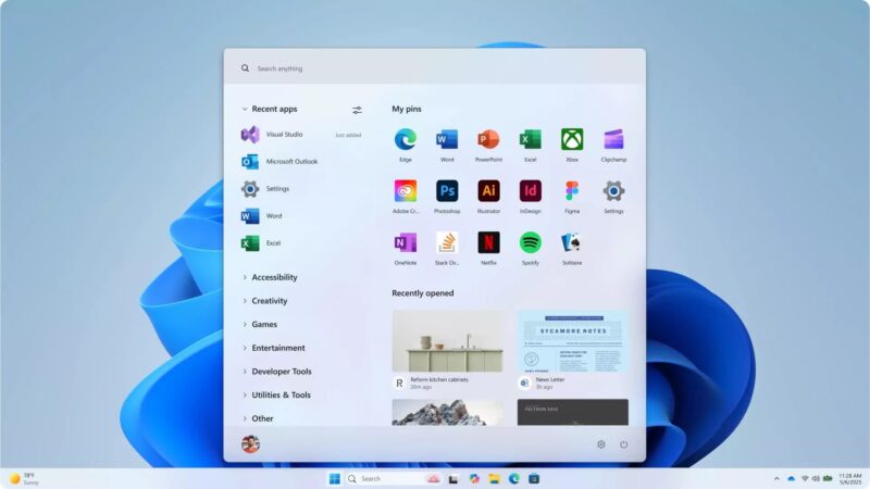 Microsoft Hé Lộ Thiết Kế Start Menu Mới Trên Windows 11 2025 – Thân Thiện Hơn, Hiệu Quả Hơn