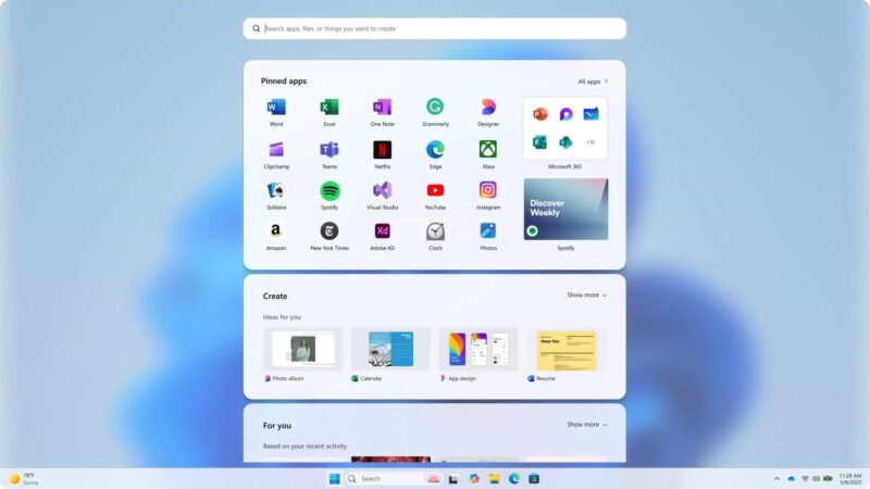 Microsoft Hé Lộ Thiết Kế Start Menu Mới Trên Windows 11 2025 – Thân Thiện Hơn, Hiệu Quả Hơn