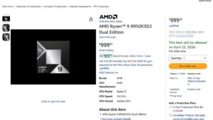 Ryzen 9 9950X3D2 Amazon 1000 Usd: Amd Nói Giá Chuẩn Vẫn 899 Usd