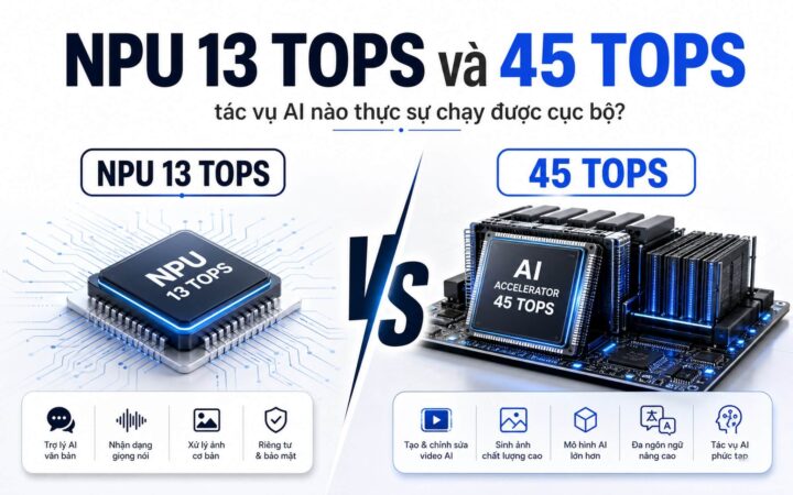 NPU 13 TOPS và 45 TOPS: tác vụ AI nào chạy được cục bộ?