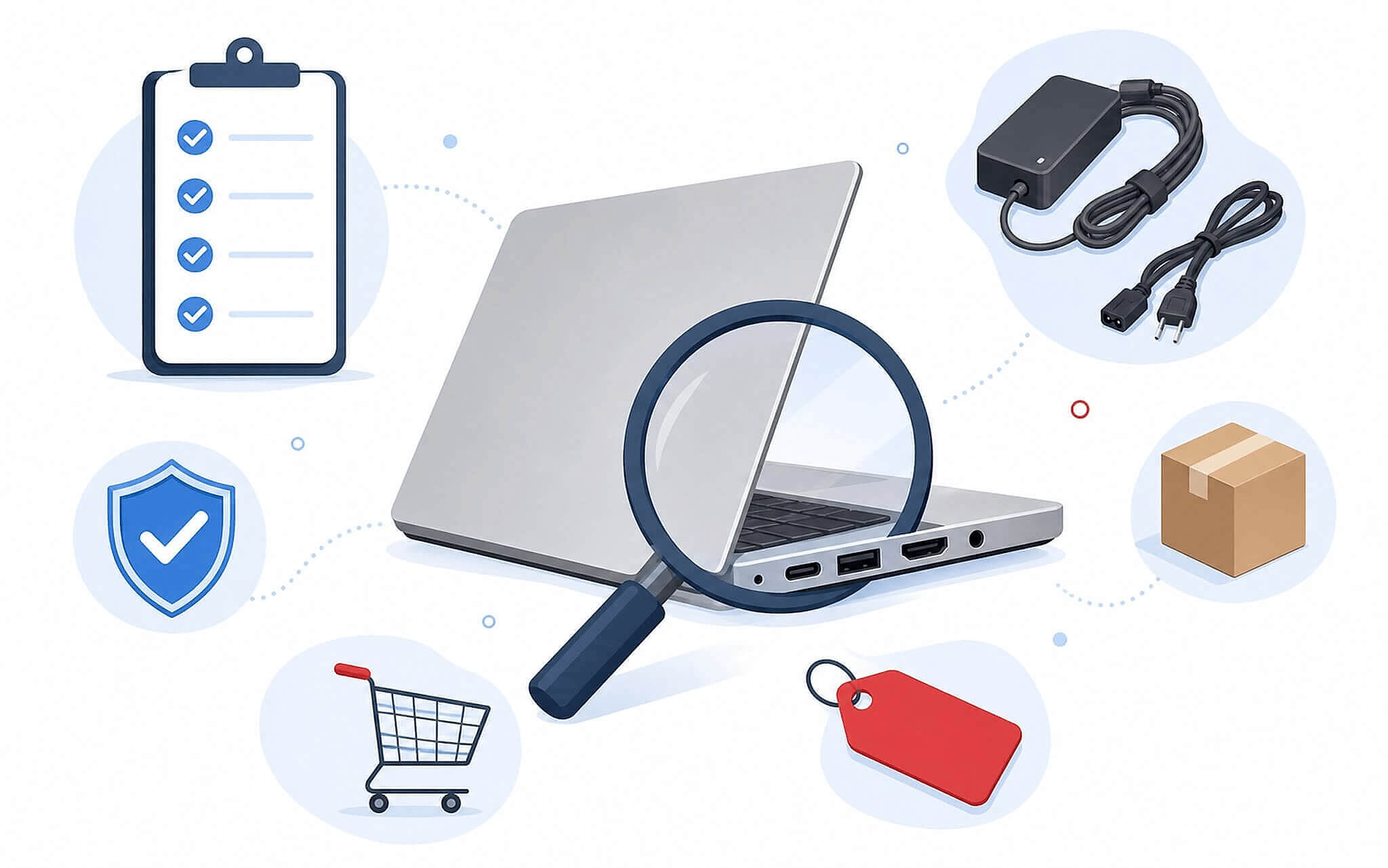 Kiểm Tra Cạnh Viền Bản Lề Phụ Kiện Và Cổng Kết Nối Laptop Mới