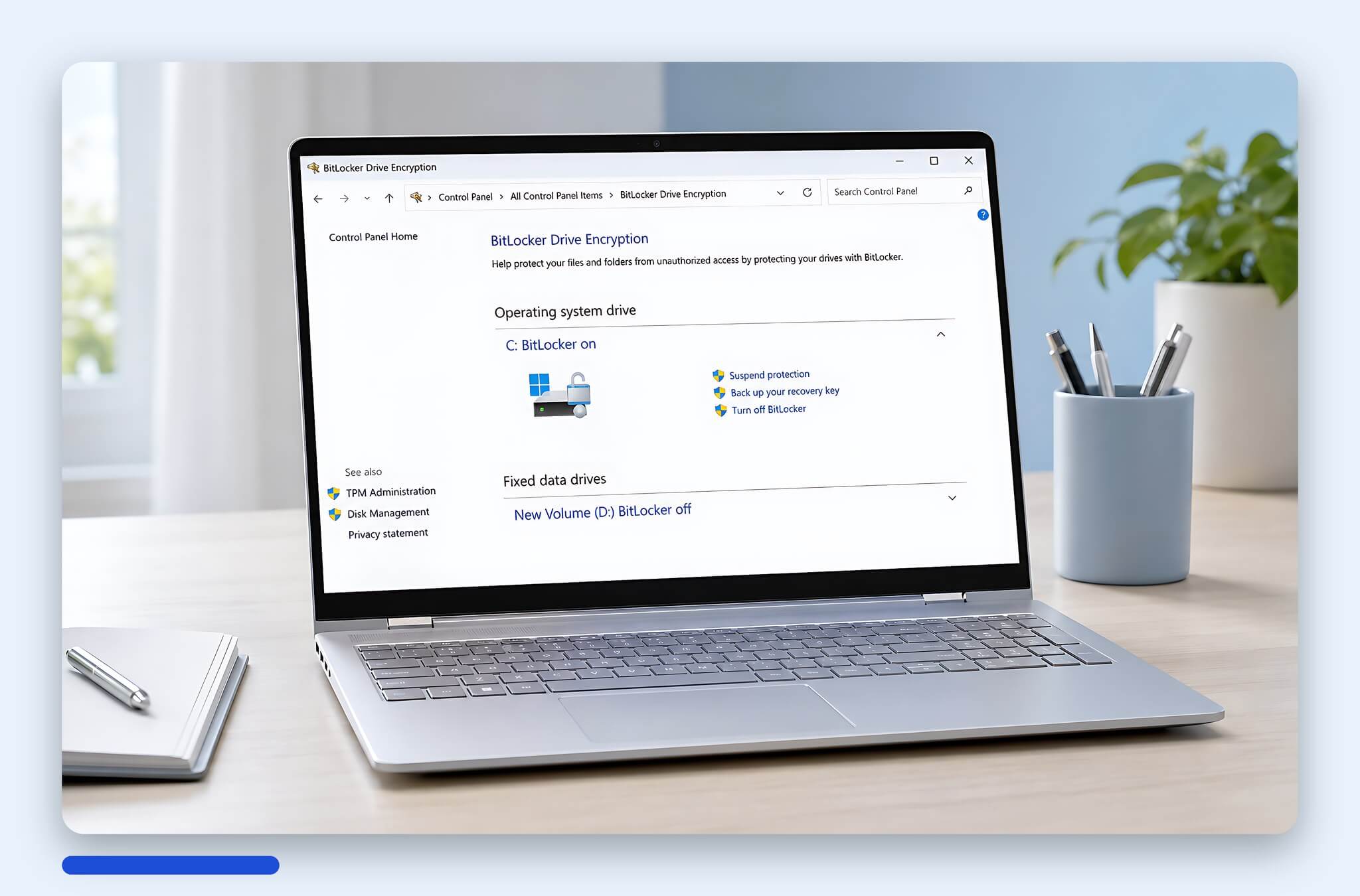Cửa Sổ Bitlocker Drive Encryption Bật Mã Hoá Ổ C, Có Back Up Recovery Key