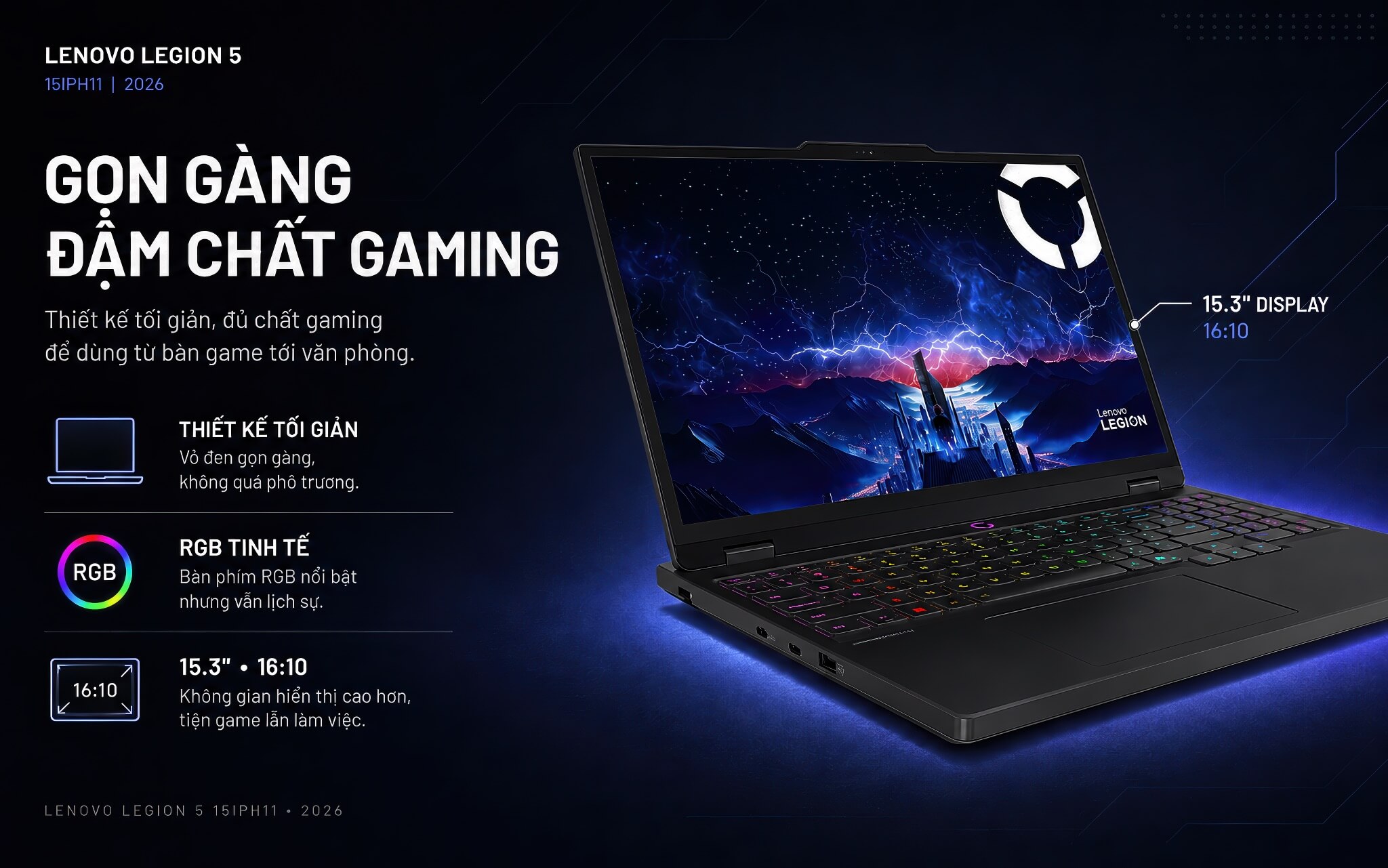 Lenovo Legion 5 15Iph11 2026 Features 01 Thiết Kế Lenovo Legion 5 15Iph11 Gọn Gàng, Đậm Chất Gaming