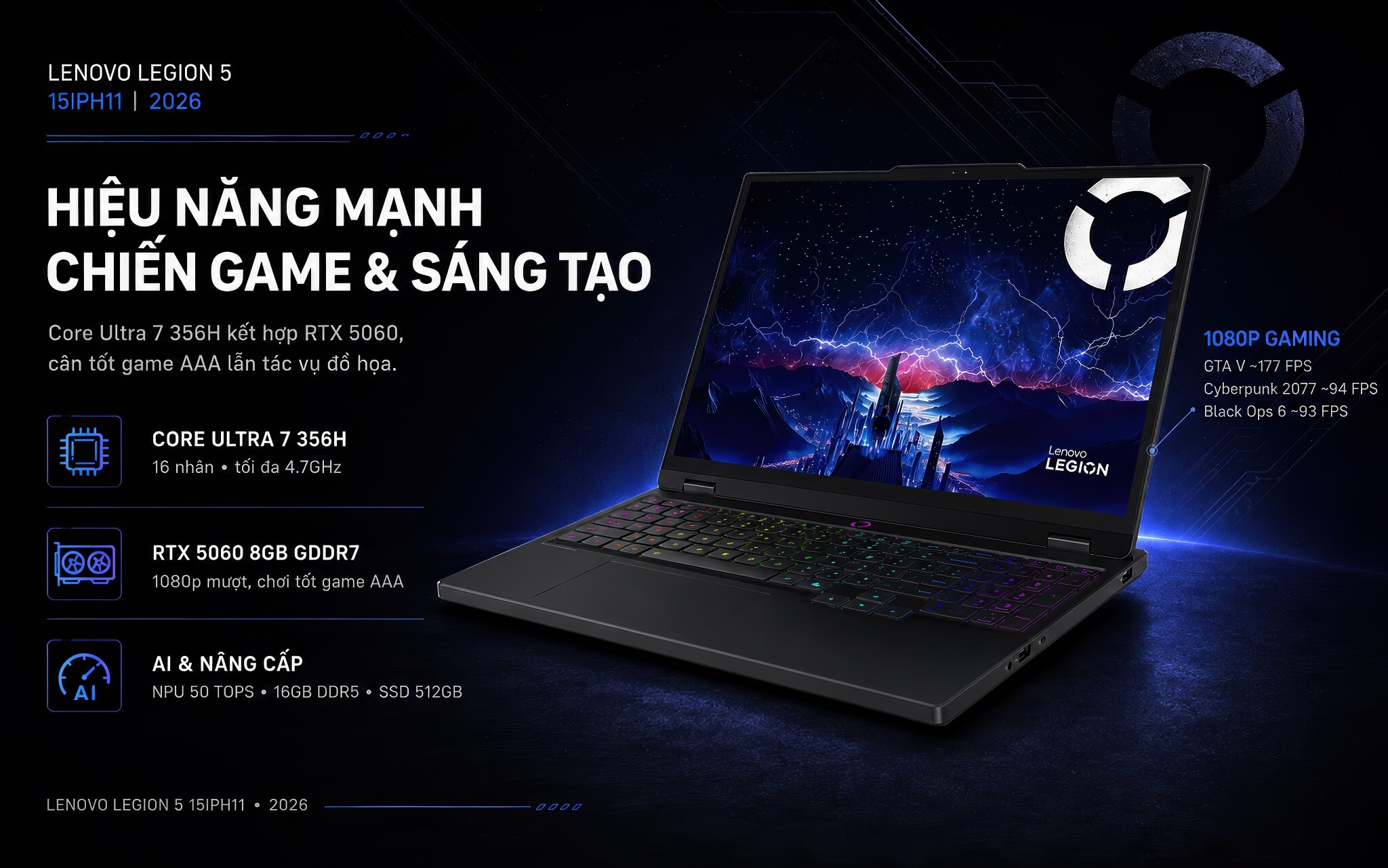 Lenovo Legion 5 15Iph11 2026 Features 02 Hiệu Năng Lenovo Legion 5 15Iph11 Với Core Ultra 7 356H Và Rtx 5060