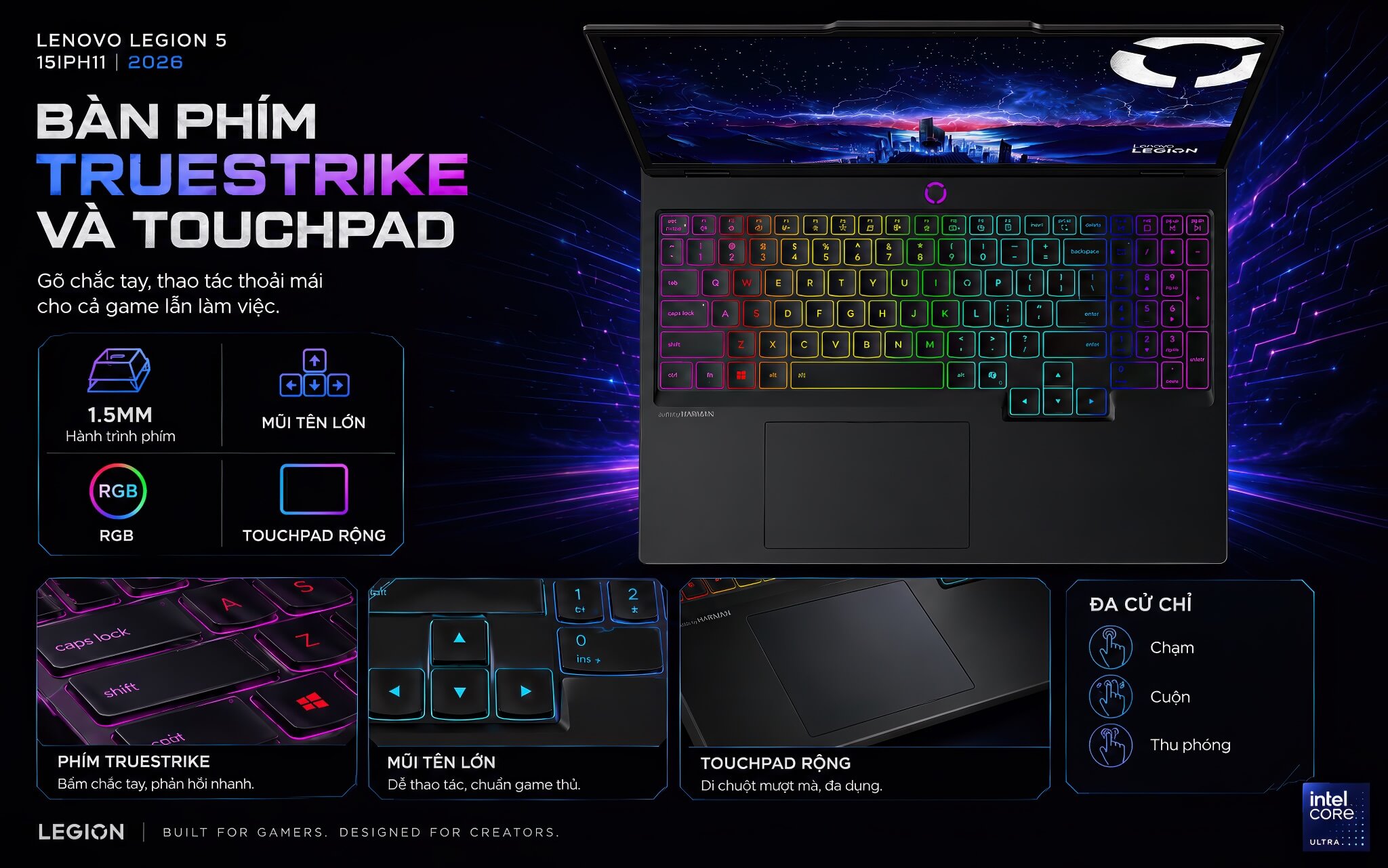 Lenovo Legion 5 15Iph11 2026 Features 06 Lenovo Legion 5 (2026) Với Bàn Phím Truestrike Và Touchpad