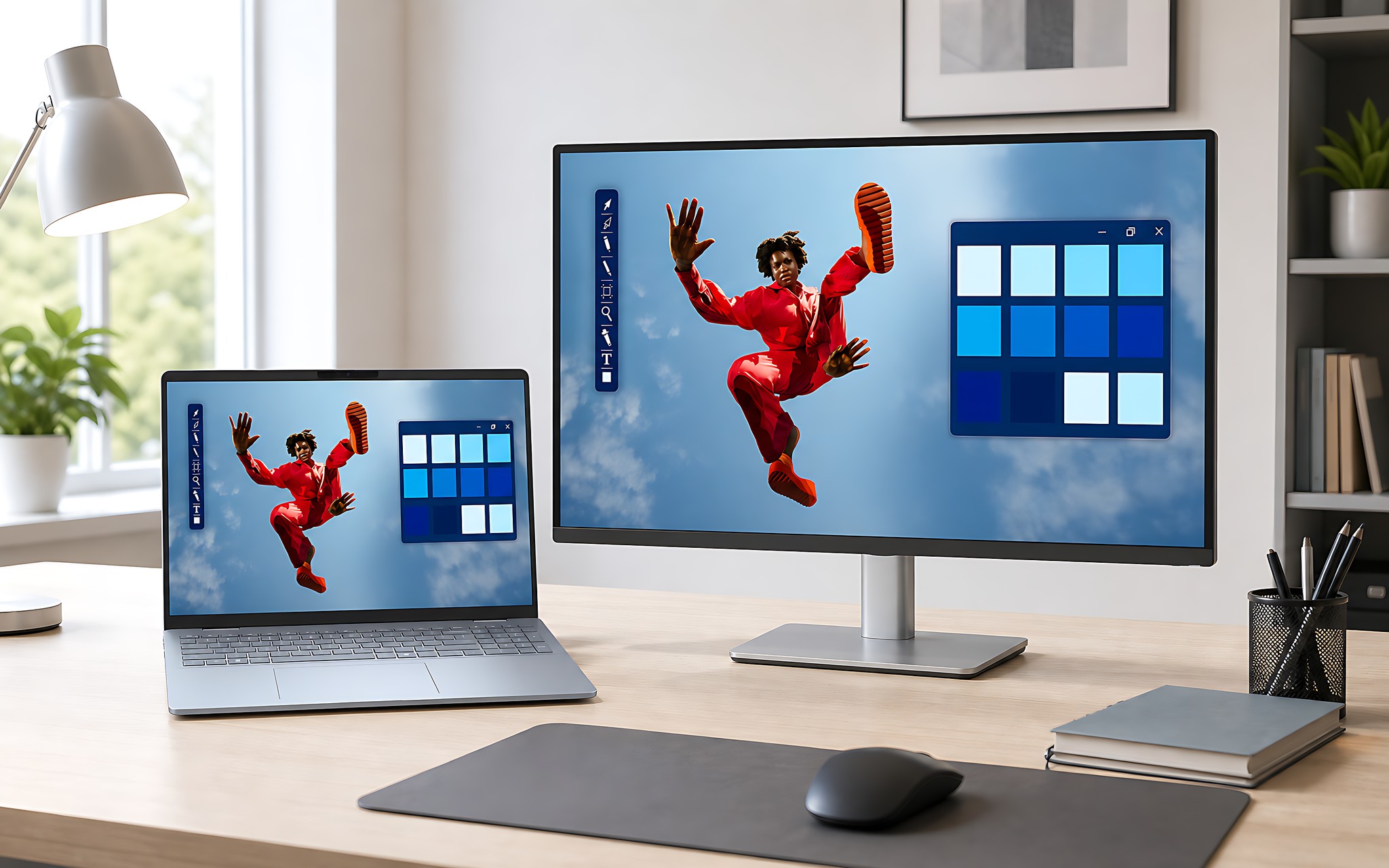 Màn Hình Dell 16 Inch Đặt Cạnh Màn Rời Dell 24 Inch