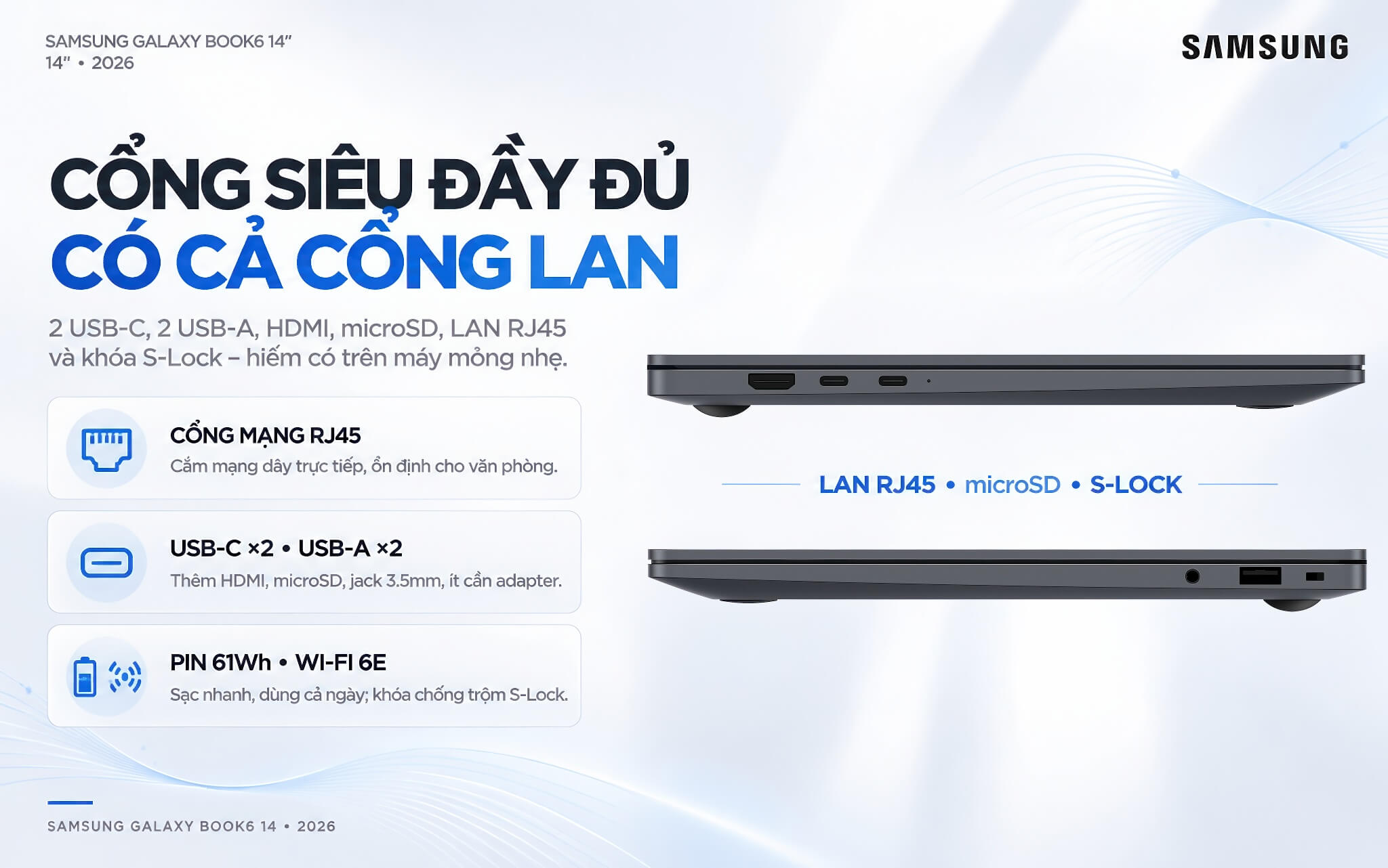 Samsung Galaxy Book6 14 Inch 2026 Features 06 Cổng Kết Nối Đầy Đủ Trên Samsung Galaxy Book6 14