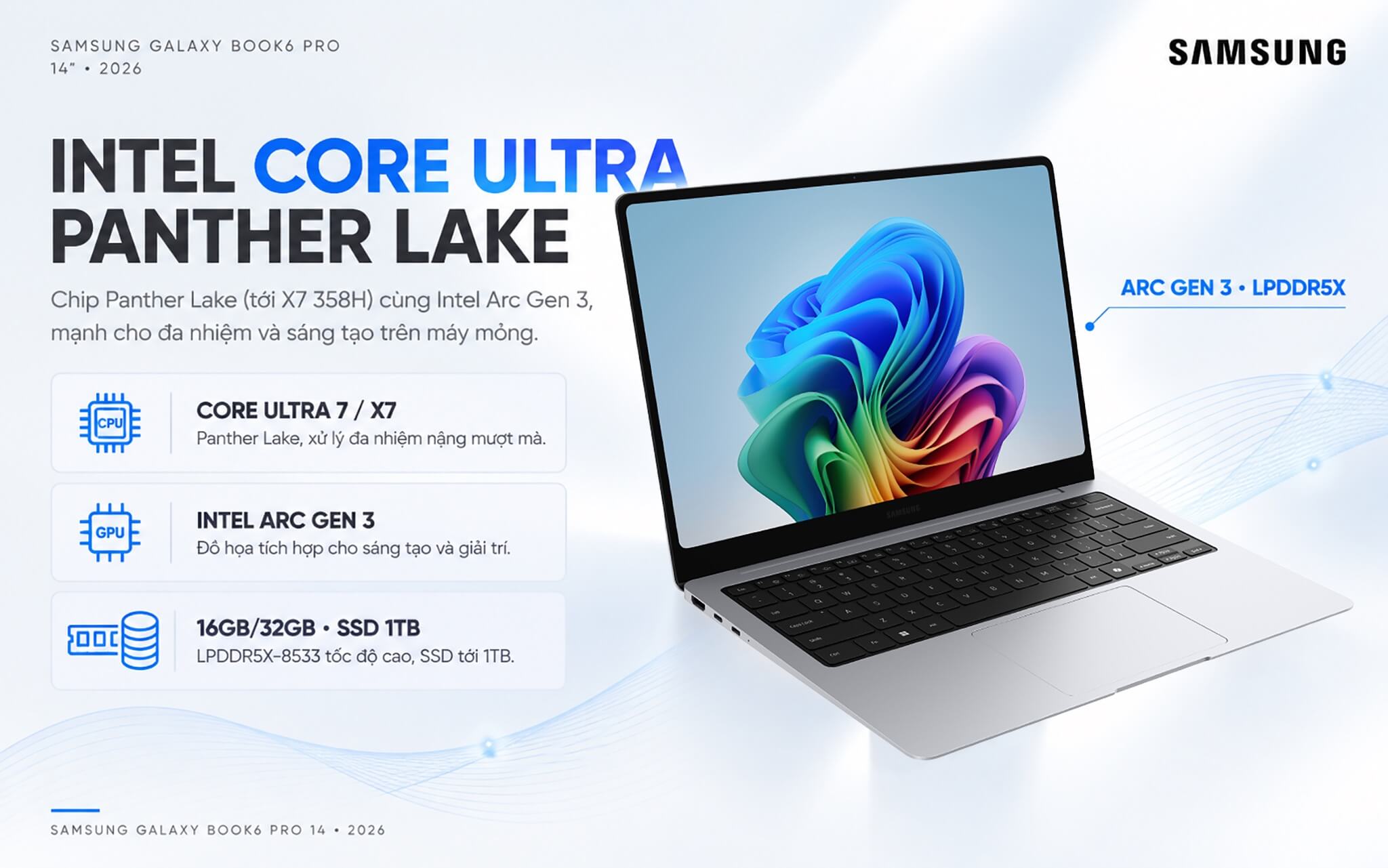 Samsung Galaxy Book6 Pro 14 Inch 2026 Features 03 Hiệu Năng Book6 Pro 14 (2026) Với Intel Core Ultra Thế Hệ Panther Lake