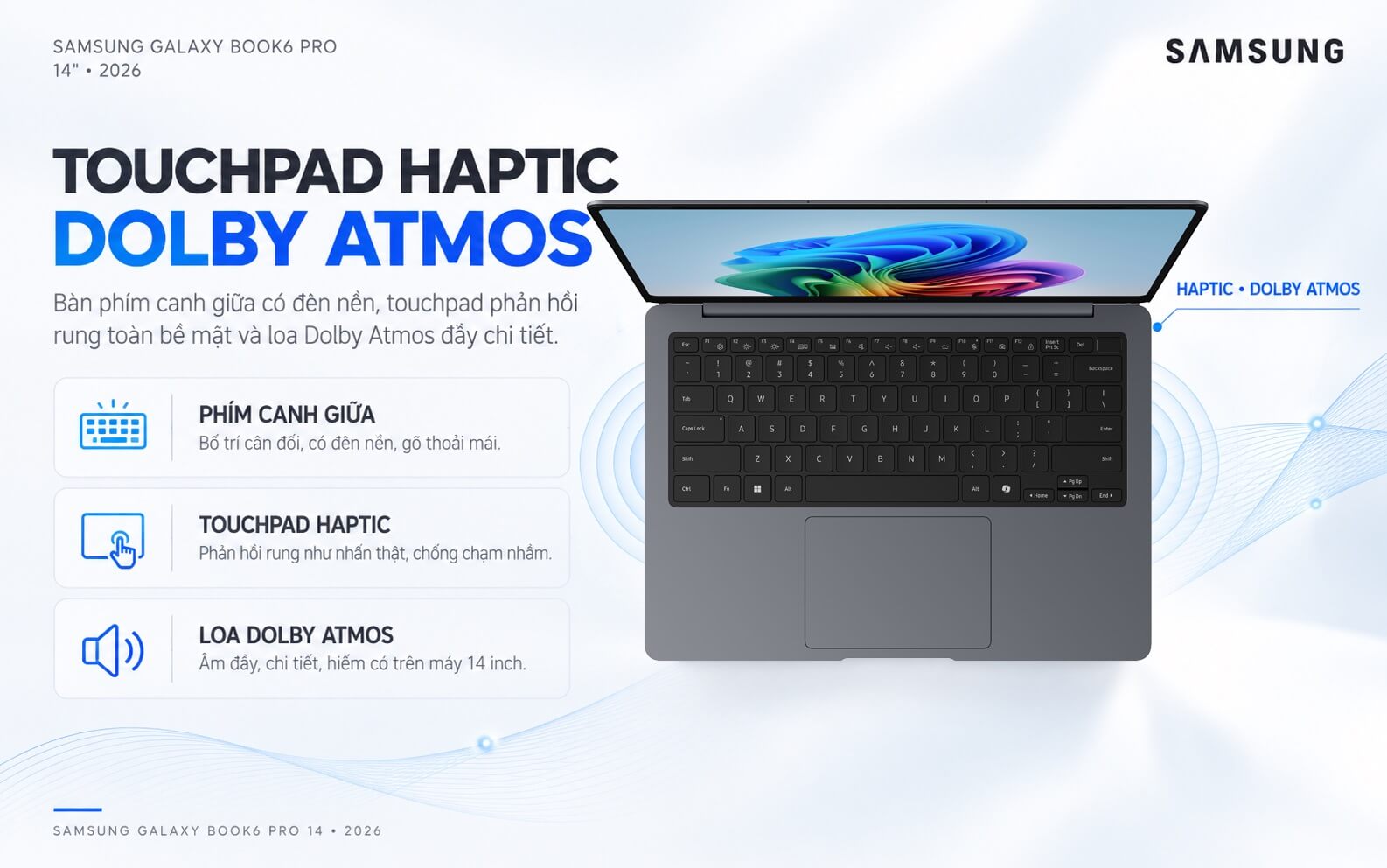 Samsung Galaxy Book6 Pro 14 Inch 2026 Features 05 Bàn Phím, Touchpad Và Âm Thanh Trên Samsung Galaxy Book6 Pro 14