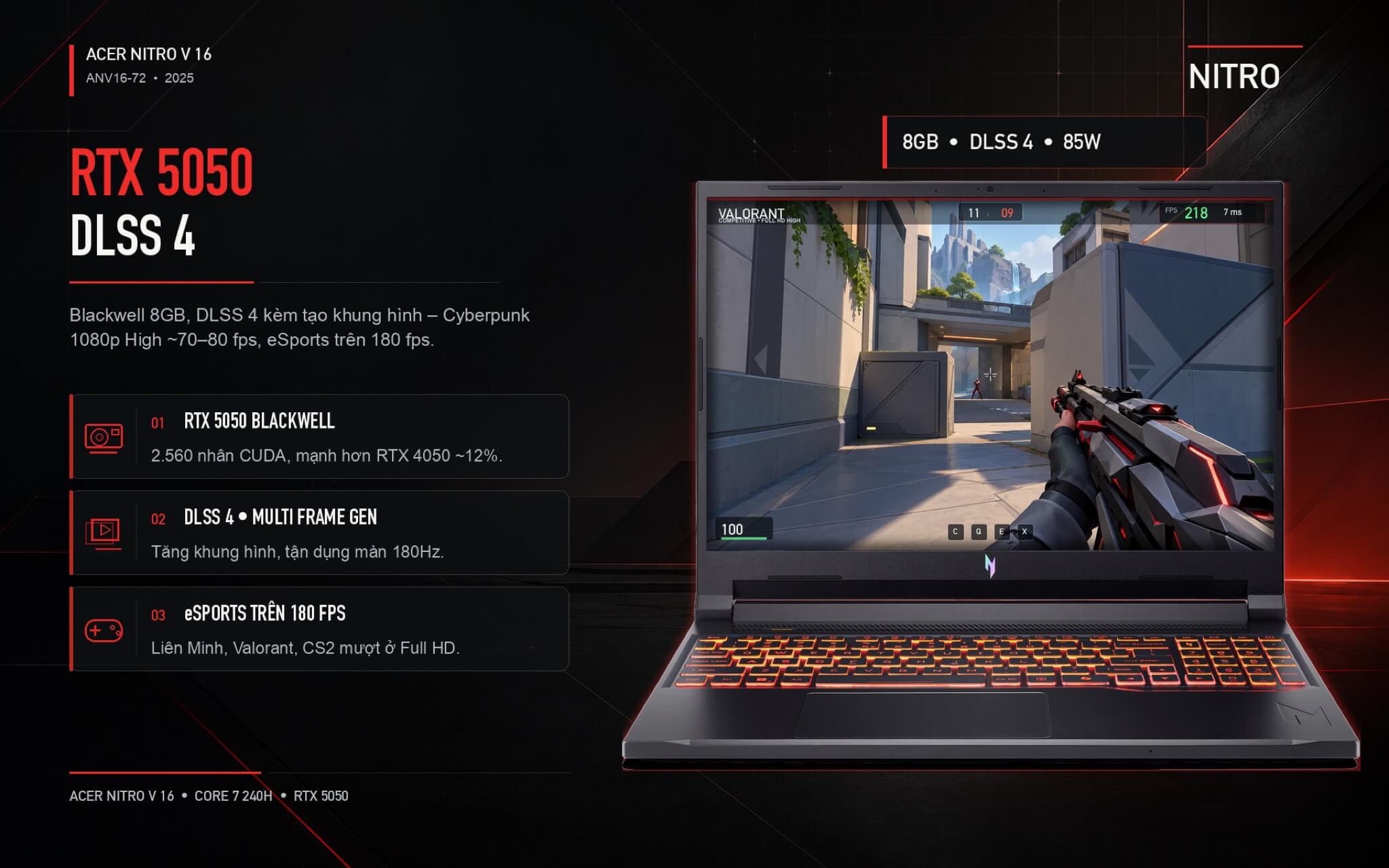 Acer Nitro V16 Gaming Laptop 2025 Features 04 Đồ họa RTX 5050 với DLSS 4 cho game Full HD