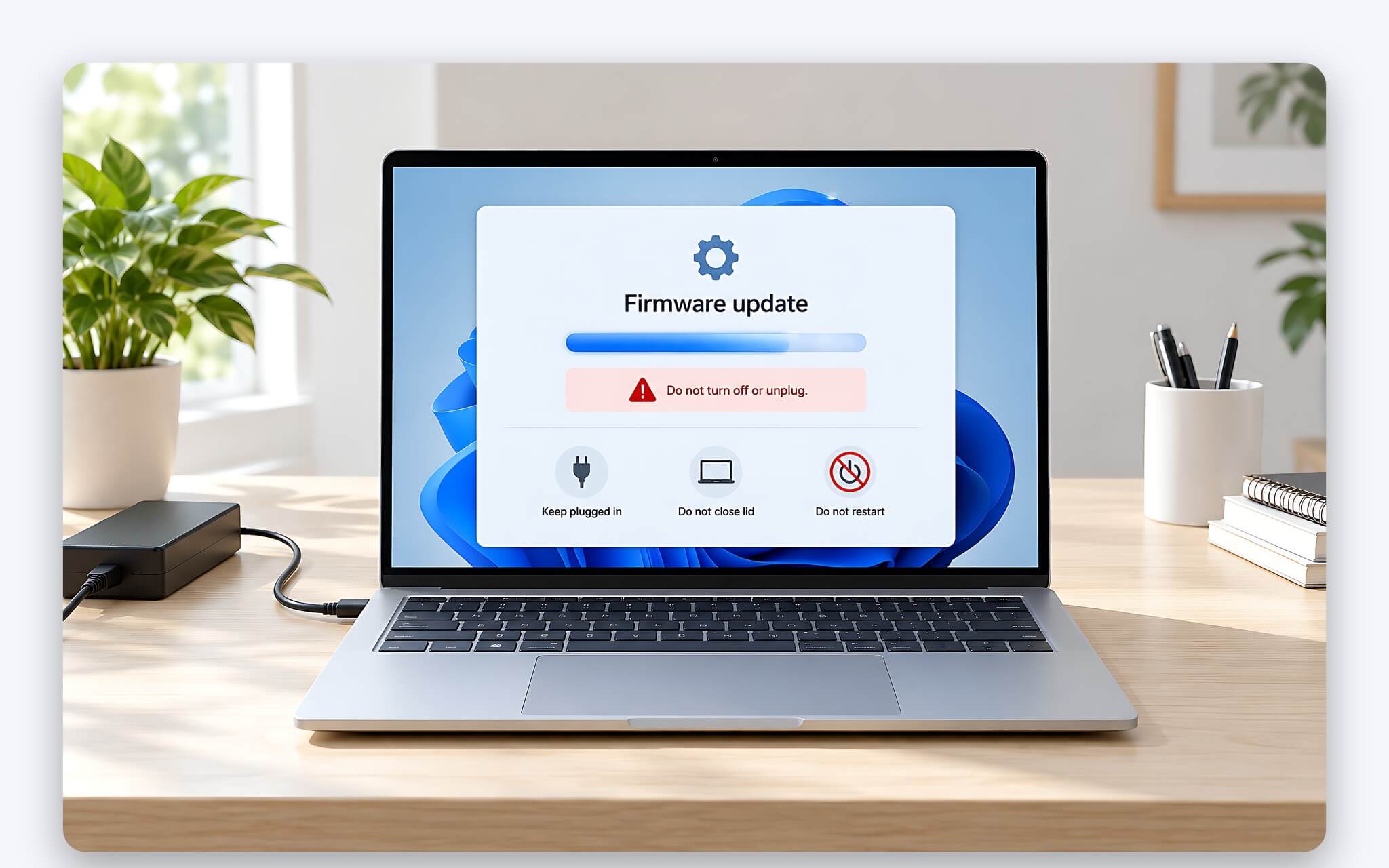 Laptop cắm sạc đang ghi BIOS, không gập màn hình hay rút nguồn giữa chừng