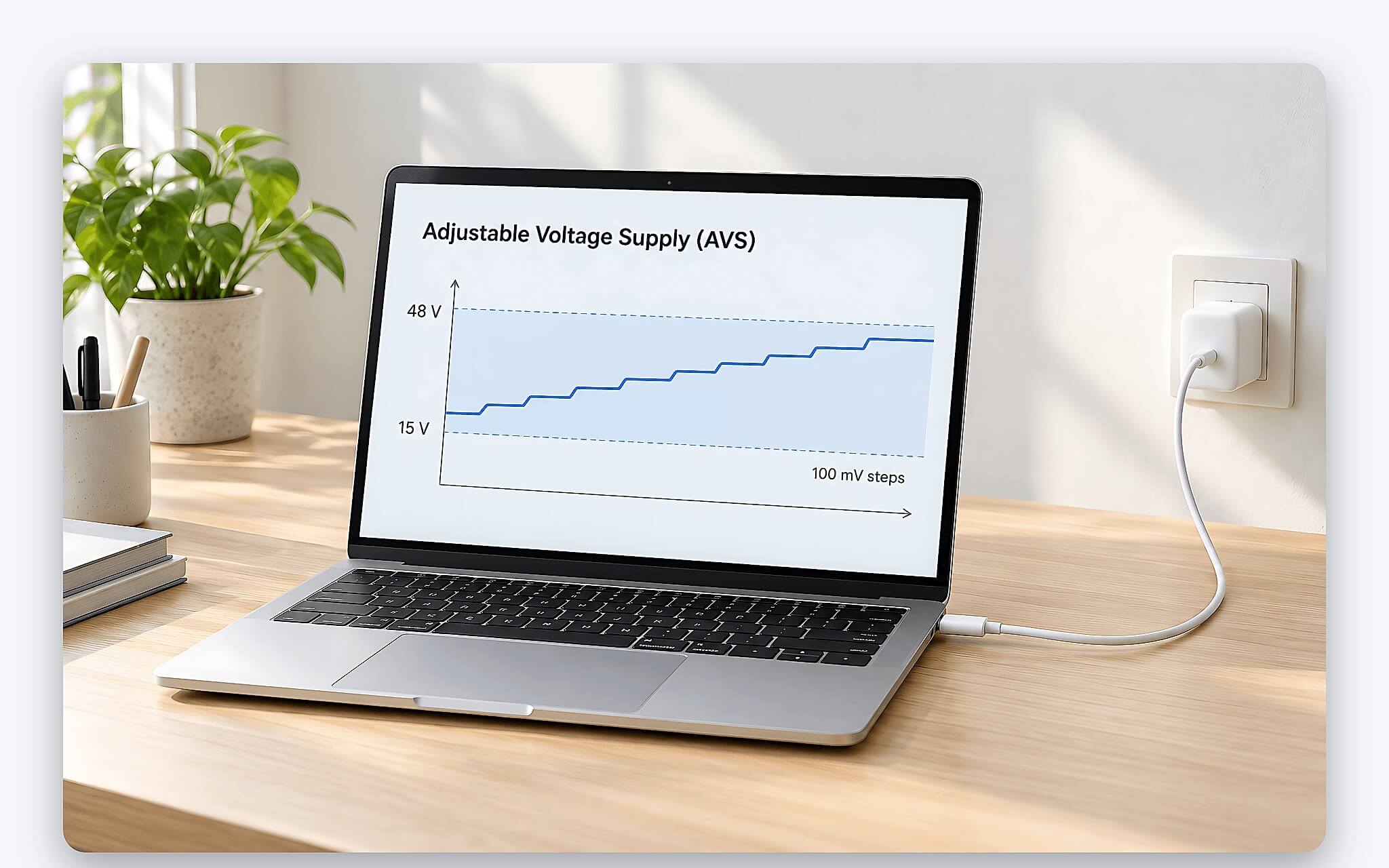 chuan usb pd laptop nhan sac epr 240w kpack h23 Dải điện áp điều chỉnh AVS từ 15V tới 48V trên laptop