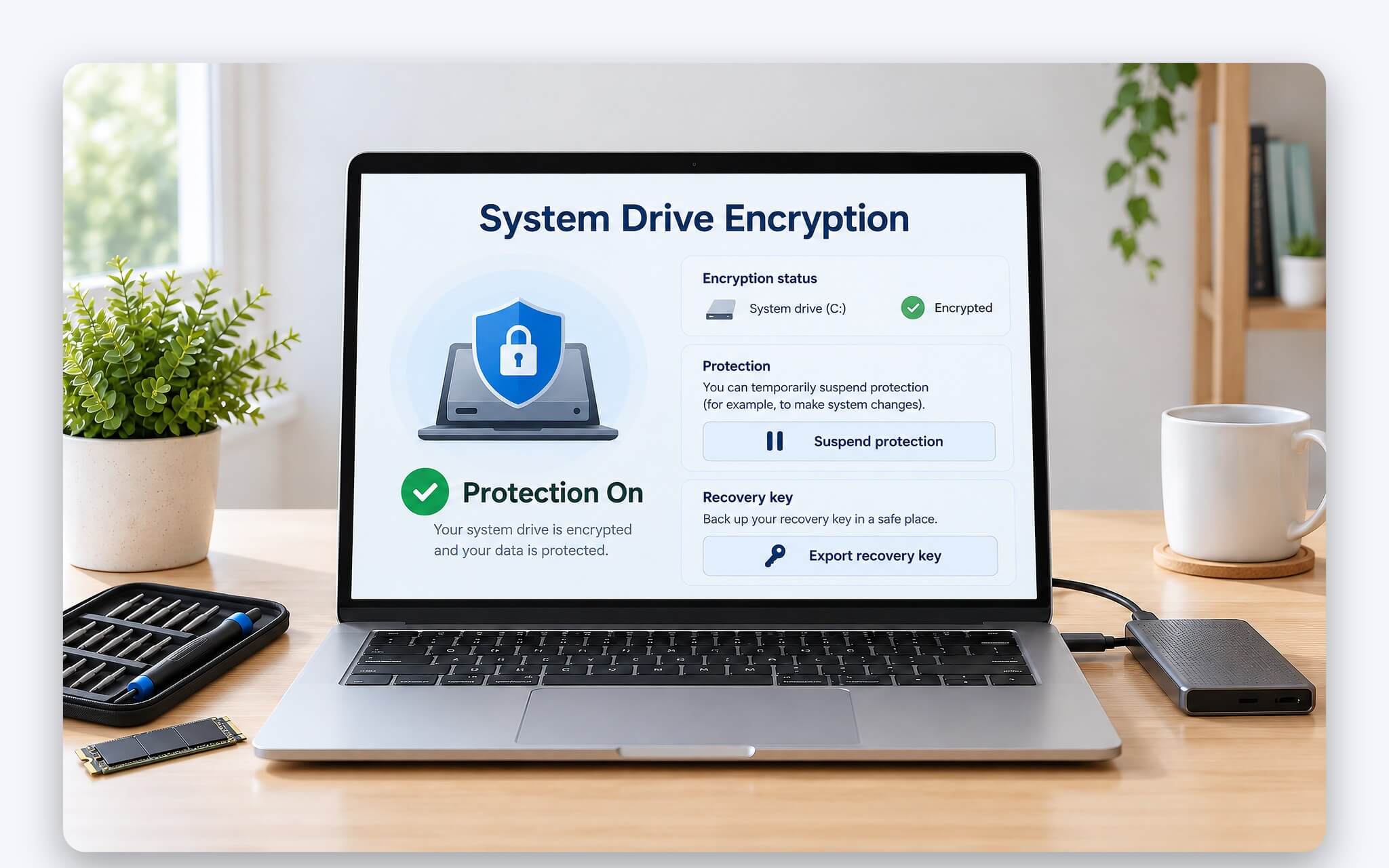 Chuẩn bị sao lưu và khoá khôi phục BitLocker trước khi nhân bản ổ