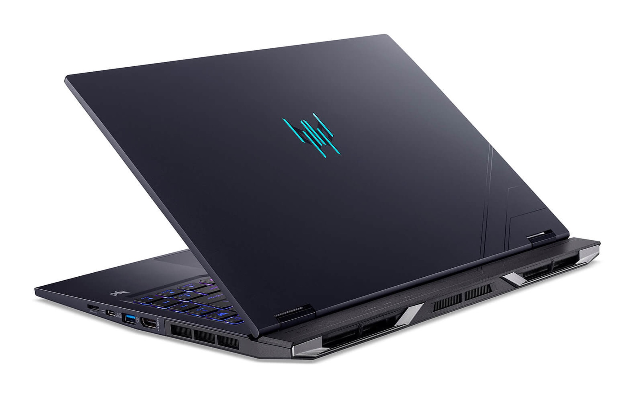 laptop gaming mong nhe predator helios neo 14 ai Acer Predator Helios Neo 14 AI (2025) nhìn từ phía sau với khe thoát nhiệt, laptop gaming mỏng nhẹ RTX 5070 115W