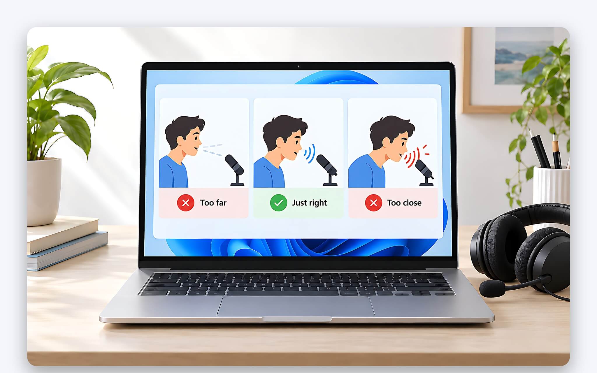 micro khu on tren laptop hop online kpack h26 Tai nghe có cần micro đặt cạnh laptop dùng cho họp online trong văn phòng mở