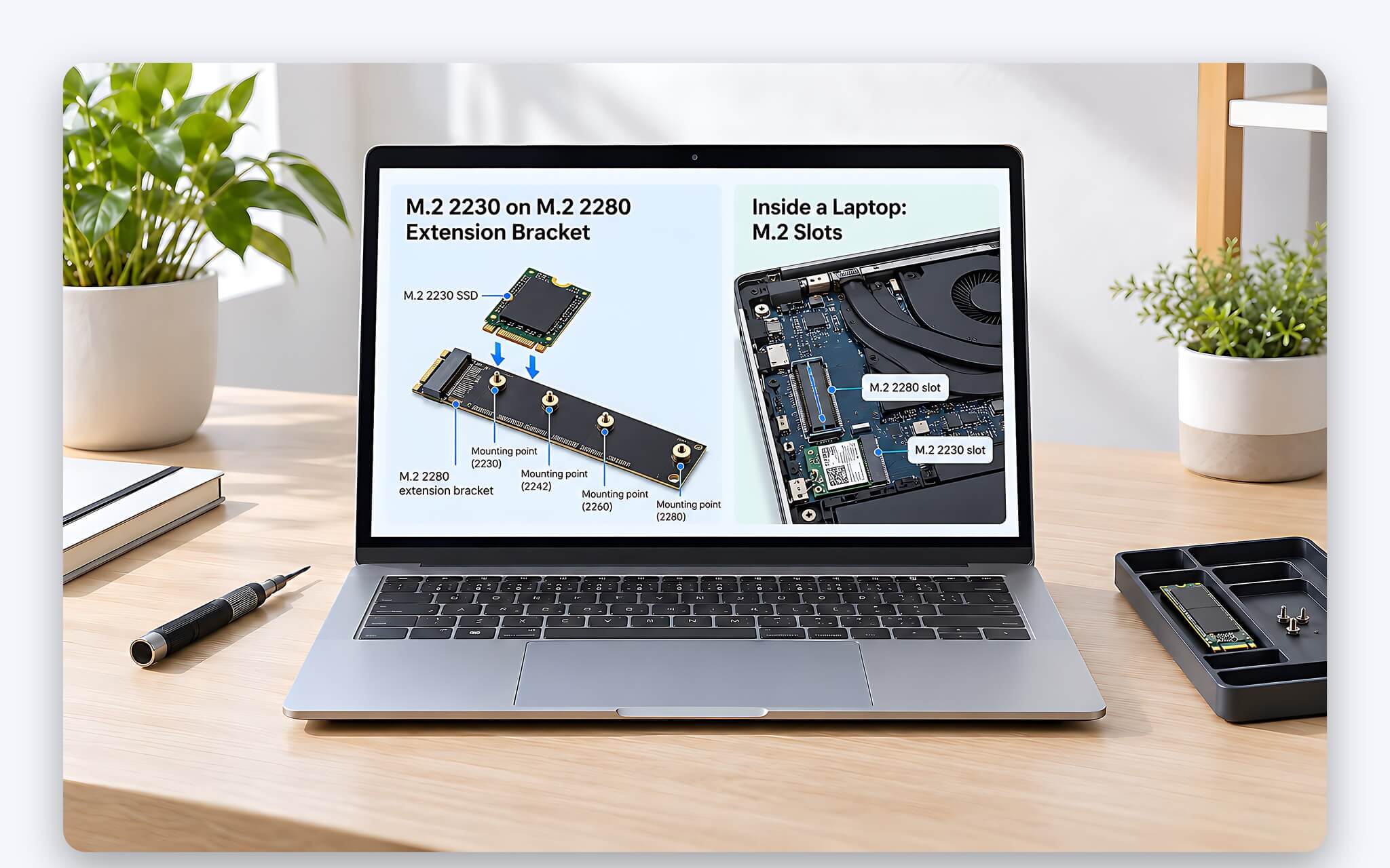 Giá đỡ chuyển SSD M.2 2230 sang chiều dài M.2 2280 trong khe laptop