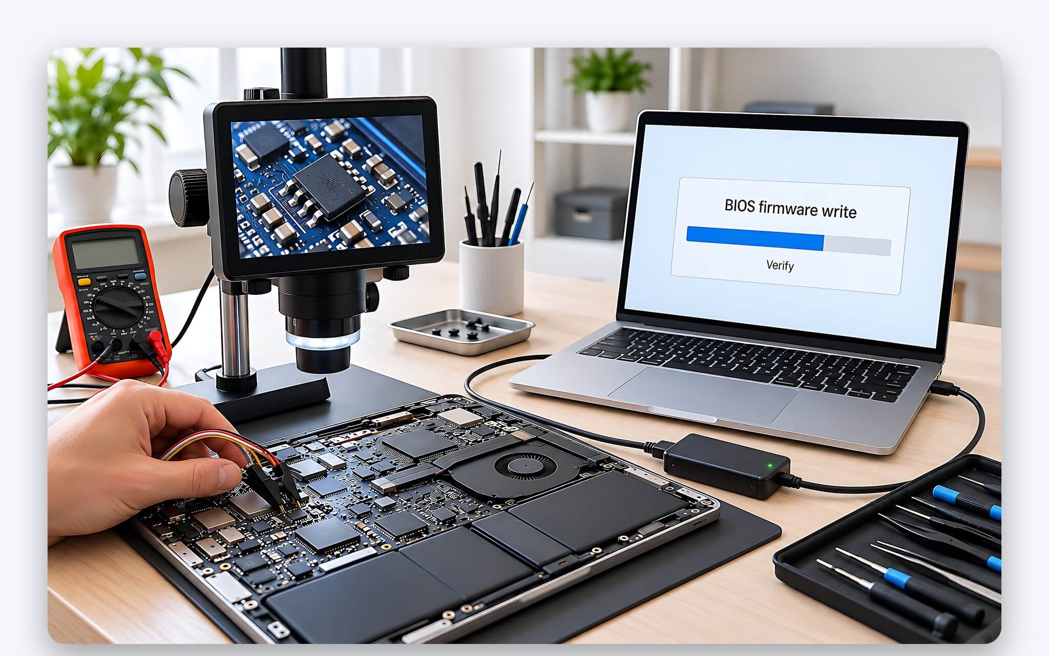 Nạp lại BIOS và kiểm tra firmware sau khi sửa mainboard laptop